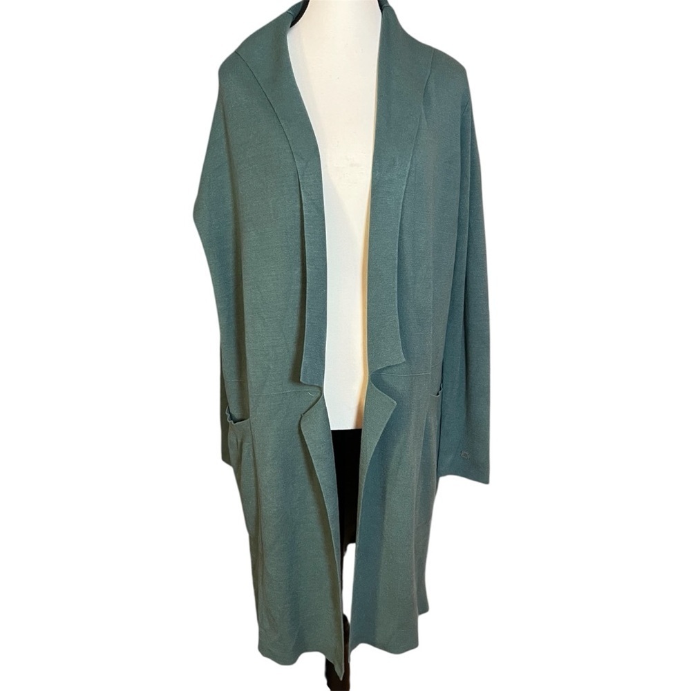 SOIA & KYO BENELA Long-line Sustainable Coatigan Cardigan Jacket Green Sz Small